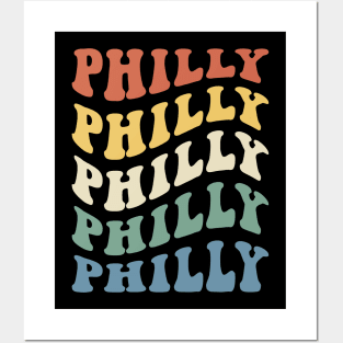 Vintage Philly Philadelphia Vacation Hippie Wavy Retro Text Posters and Art